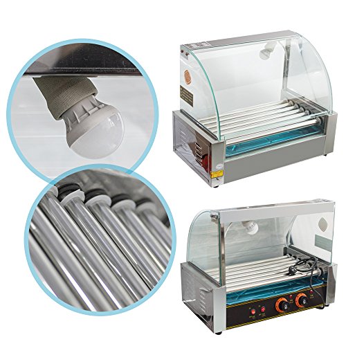 Hot Dog Grill Machine, Carejoy Electric 18 Hot Dog Hotdog 7 Roller Grill Cooker Maker Commercial Machine with Cover 1050W - Thumbnail 2