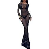 SweatyRocks Women's Sexy Mesh Maxi Dress See Through Bodycon Sheer Dresses 2026 Summer Swimwear Cover Ups