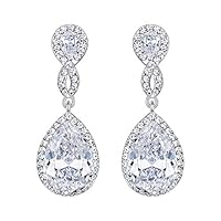 EVER FAITH Zircon Austrian Crystal Wedding 8-Shape Pierced Dangle Earrings Clear Silver-Tone