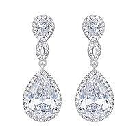 EVER FAITH Zircon Austrian Crystal Wedding 8-Shape Pierced Dangle Earrings Clear Silver-Tone