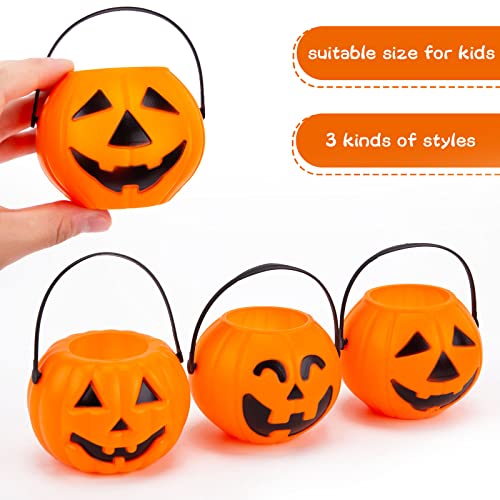 3 otters 12PCS Halloween Pumpkin Buckets, Pumpkin Candy Buckets with Handle Trick or Treat Pumpkin Baskets for Halloween Decorations Candy Bag Fillers Party Supplies