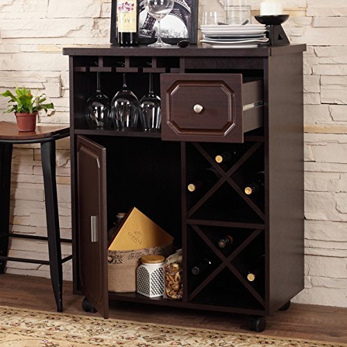 Furniture of America Crestall MultiStorage Espresso Mobile Wine Bar