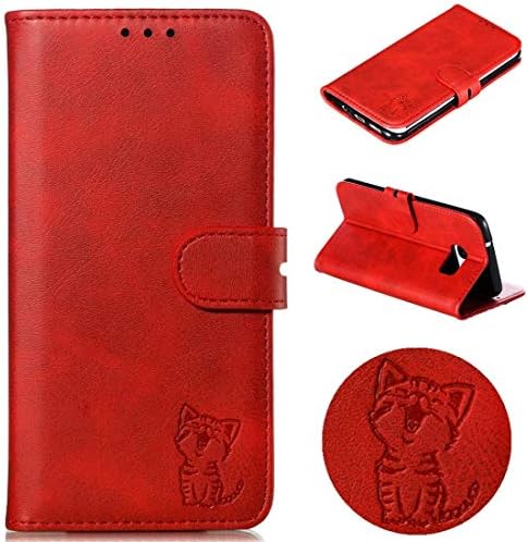 スマホケース Samsung Galaxy S7 Edge ケース 手帳型 猫 ギャラクシーs7エッジ ねこ ギャラクシー Sc 02h 携帯カバー猫柄 赤い ギャラクシーscv33手帳型ケース ネコ レッド 保護ケース 耐衝撃 財布型 カード収納 マグネット スタンド 機能 5 5インチ