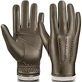 MAGILINK Mens Leather Gloves Touchscreen Texting, Winter Gloves Men Cold Weather with Warm Thermal Wool Fleece Lined, Driving Gloves Men Anti-Slip Motorcycle Cycling(Khaki-L)