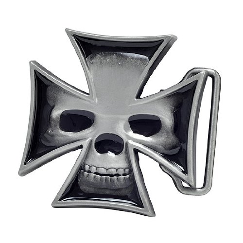 Buckle Rage Adult Mens Maltese Iron Cross Skull Biker Enamel Belt Buckle Black