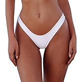 SherryDC Women's Sexy Cheeky Thong Brazilian Cut Low Rise High Leg Bikini Bottom