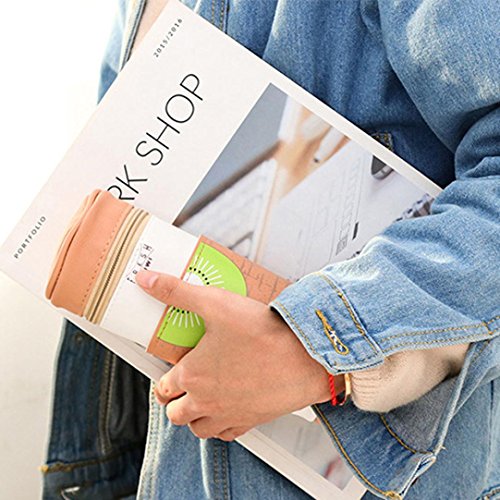 Creative Pencil Case,lotus.flower Cartoon Telescopic Stationery Stand up Pencil Case Cute Pouch Pen Case Desk Pencil Holder Cosmetic Makeup Organizer Bag Fruit Series with Zipper Closure (Kiwifruit) - Thumbnail 3