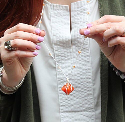 Bohemian braided agate basket necklace, Orange necklace, Crystal, Womens boho necklace, Handmade jewelry,
