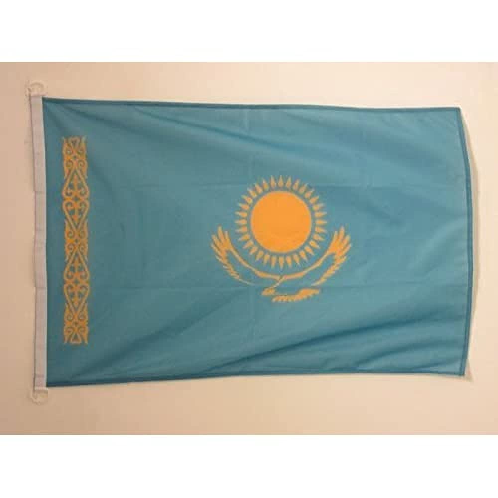 AZ FLAG - Kazakhstan Flag - 2x3 Ft - For Outdoor - Kazakh Banner Knitted Polyester with Two Plastic Rings - Fade Resistant - Vivid Colors - 2' x 3' Feet - 90x60 Cm