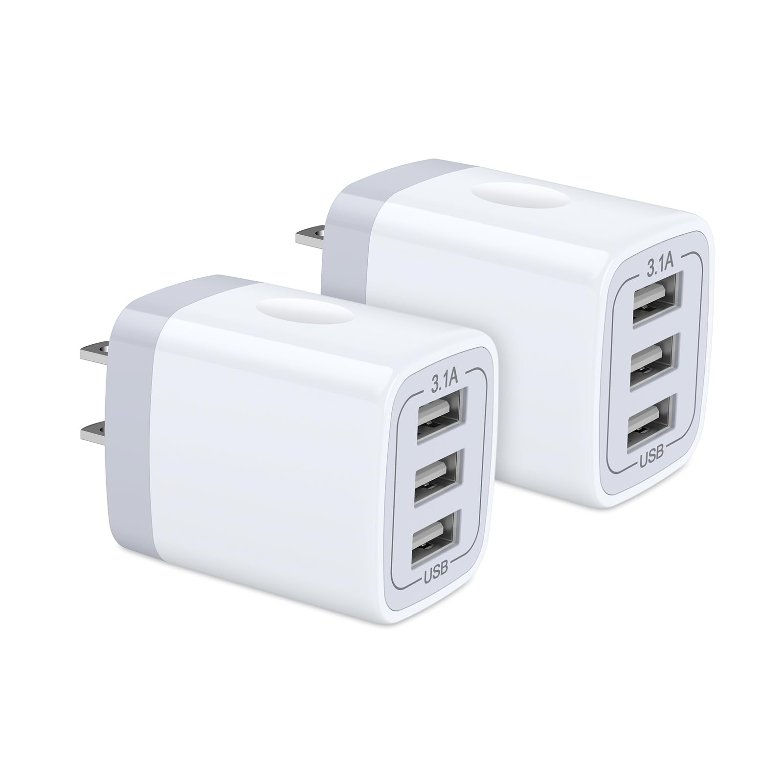 USB Wall Charger, Hootek 2Pack Wall Plug 3-Port USB Charging Station 3.1A Power Adapter Multi Port Quick Charger Block Cube for iPhone 17 16 15 14 13 12 11 Pro XS MAX 8 iPad Samsung Galaxy S25 S24 S23