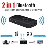 Sandistore Bluetooth 2in1 Transmitter/Receiver Wireless 3.5mm Audio Adapter (AptX Low Latency for Both TX & RX, 2 Devices Simultaneously, for TV, Home Stereo,One or MP3 Player)