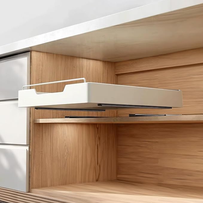 Photo 1 of ??? Pull Out Cabinet Organizer Fixed with Adhesive Nano Film,Peel and Stick Slide Out Drawers for Kitchen Cabinets for Kitchen,Home,16.54" D x 13.78" W x 3.23" H,Ivory White