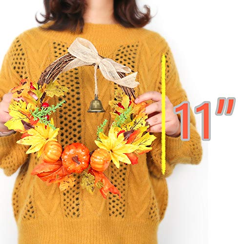 FUTUREPLUSX Wreath Autumn Harvest Maple Leaf, Artificial Pumpkin Maple Leaves Berries Fall Christmas Thanksgiving Harvest Wreath with Bell