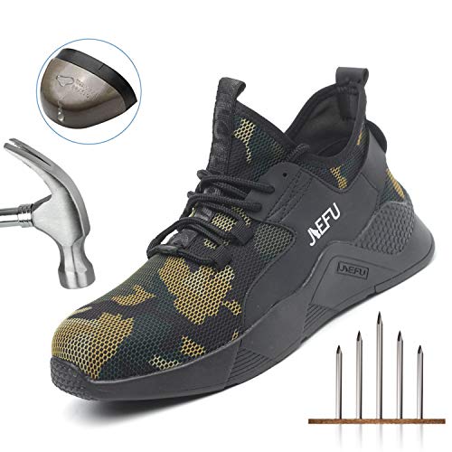 Work Shoes Mens, Mesh Breathable Lightweight Comfortable Steel Toe Safety Industrial Construction Slip Resistant Shoes, 822 Green 46