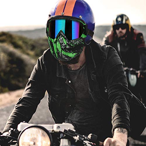 PiscatorZone Motorcycle Goggles Mask, Tactical Glasses with Detachable Mask Adjustable Windproof Outdoor Paintball Airsoft Mask Face Shield for Kids Men Women