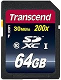 Transcend 64GB SDXC Class 10 Flash Memory Card Up to 30MB/s (TS64GSDXC10E)