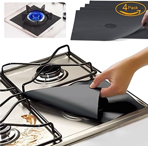 FORHOMER sbc01 Gas Range Protectors, Kitchen Accessories Gas Stove Burner Liners Fda Approved, Reusable, Non-Stick Stove Top Burner Protectors, Set of 4, Black