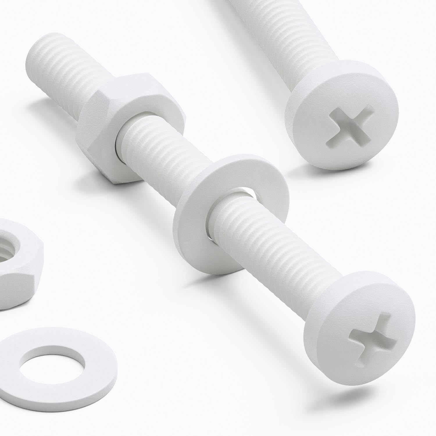 20 x White Pan Head Screws Polypropylene (PP) Plastic Nuts and Bolts, Washers, M4 x 40mm