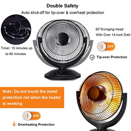 Tangkula Oscillating Dish Heater, Electric Parabolic Radiant Space
