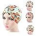 Ever Fairy Womens Floral Print Cotton Turban Chemo Sleep Cap,Turban Hat Cap Hair Wrap (3 Colors(Print Blue+Pink+Beige))