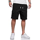 HUNGSON Mens Cargo Shorts Drawstring Classic Chino Stretch 9" Inseam Short with 6 Pockets