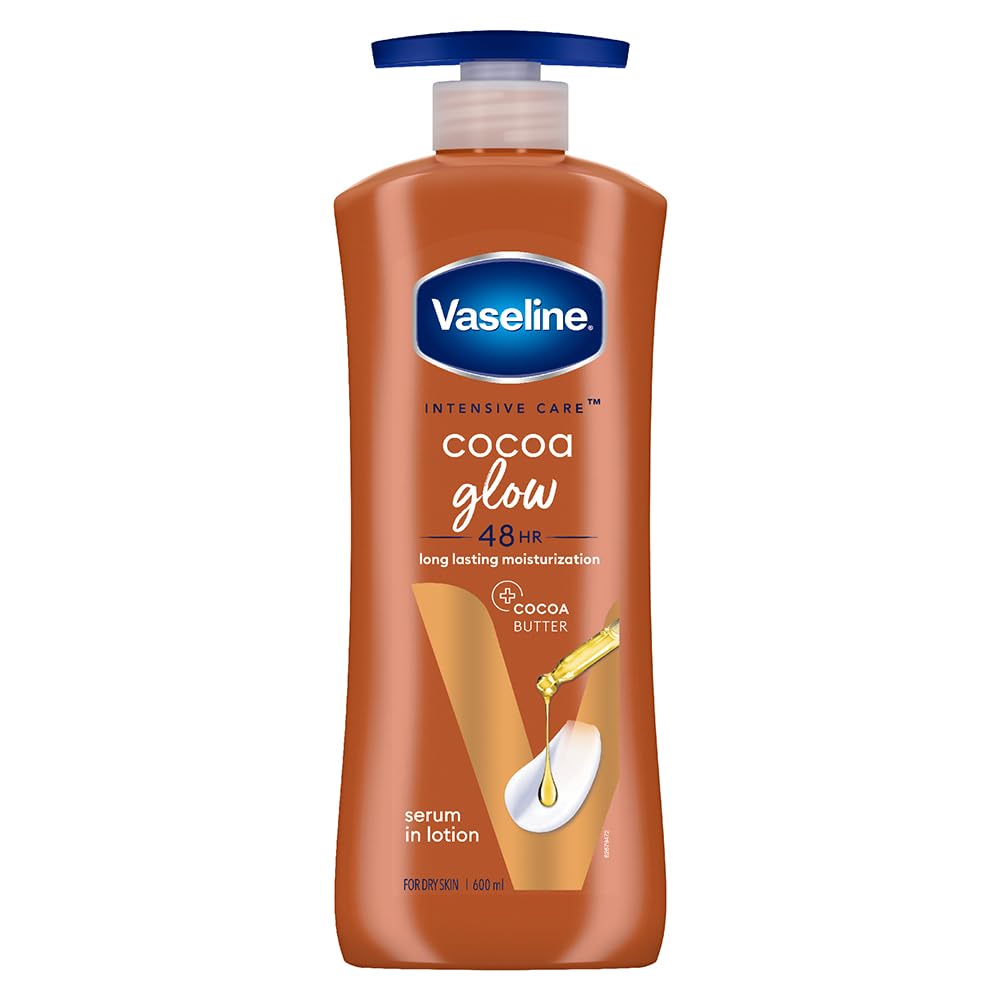 Vaseline Intensive Care Cocoa Glow Serum-in-Lotion, 600ml, with Pure Cocoa & Shea Butter, 48Hr Moisturization