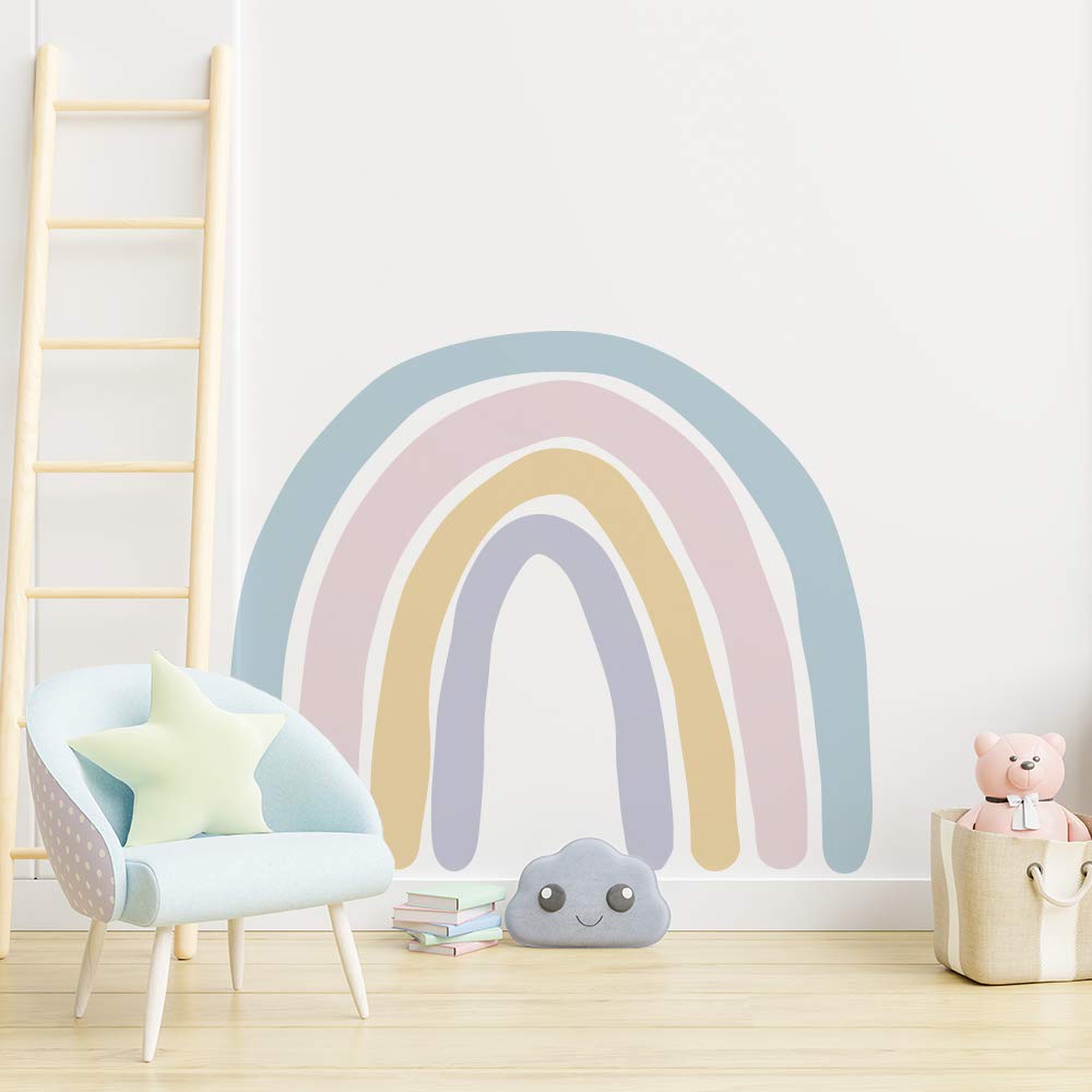Alwayspon Kids/Girls Room Cute Rainbow Wall Sticker, Removable Watercolor Wall Decals, Peel and Stick Wall Art Murals for Home Nursery Decoration Living Room Decor