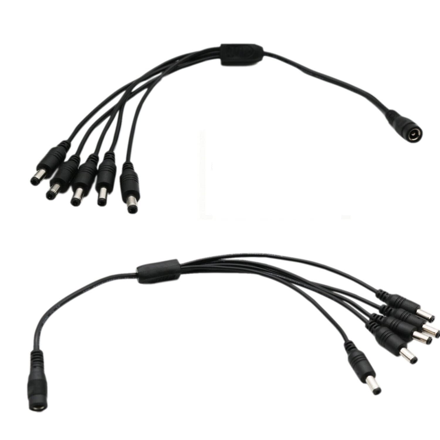 2pcs CCTV DC Power Splitter Cable 5.5mm x 2.5mm Female Jack to 5 Male 5 Ways Splitter Connector Cable 5.5mm x 2.5mm Adapter for LED Strip Surveillance Camera Security Camera