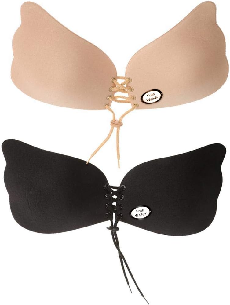 2 Pack Silicone Invisible Strapless Backless Bra,Breathable Push Up Self-Adhesive Gel Stick on