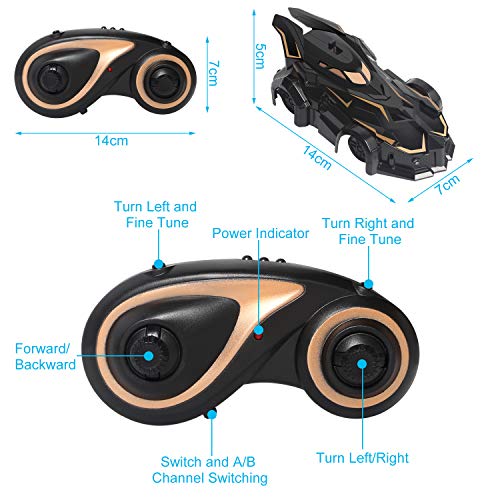 MEYUEWAL RC Remote Control Car Rechargeable Wall Climbing Cars Dual Mode 360° Rotating Stunt Race Toy Cars with LED Light Stunt Climber Racing Car Best Gifts for Kids, Boys & Girls (Black)