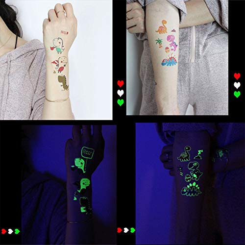 Jatidne Luminous Dinosaur Temporary Tattoos for Kids Glow In The Dark Tattoos for Boys and Girls Birthday Party Dinosaur Party Favor Supplies