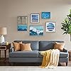 Madison Park, Water Tide 5 Piece Set Wall Art Gel Coated Finished, Oversize Framed Canvas, Modern Abstract Design, Global Inspired Coastal Painting Living Room Accent Décor, Blue Multi, 25.6 x 17.6