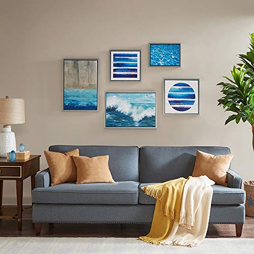 Madison Park, Water Tide 5 Piece Set Wall Art Gel Coated Finished, Oversize Framed Canvas, Modern Abstract Design, Global Inspired Coastal Painting Living Room Accent Décor, Blue Multi, 25.6 x 17.6