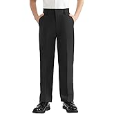 QBK Boys Flat Front Dress Pants Uniform Pants Adjustable Waistband for Toddler to Youth with Pockets