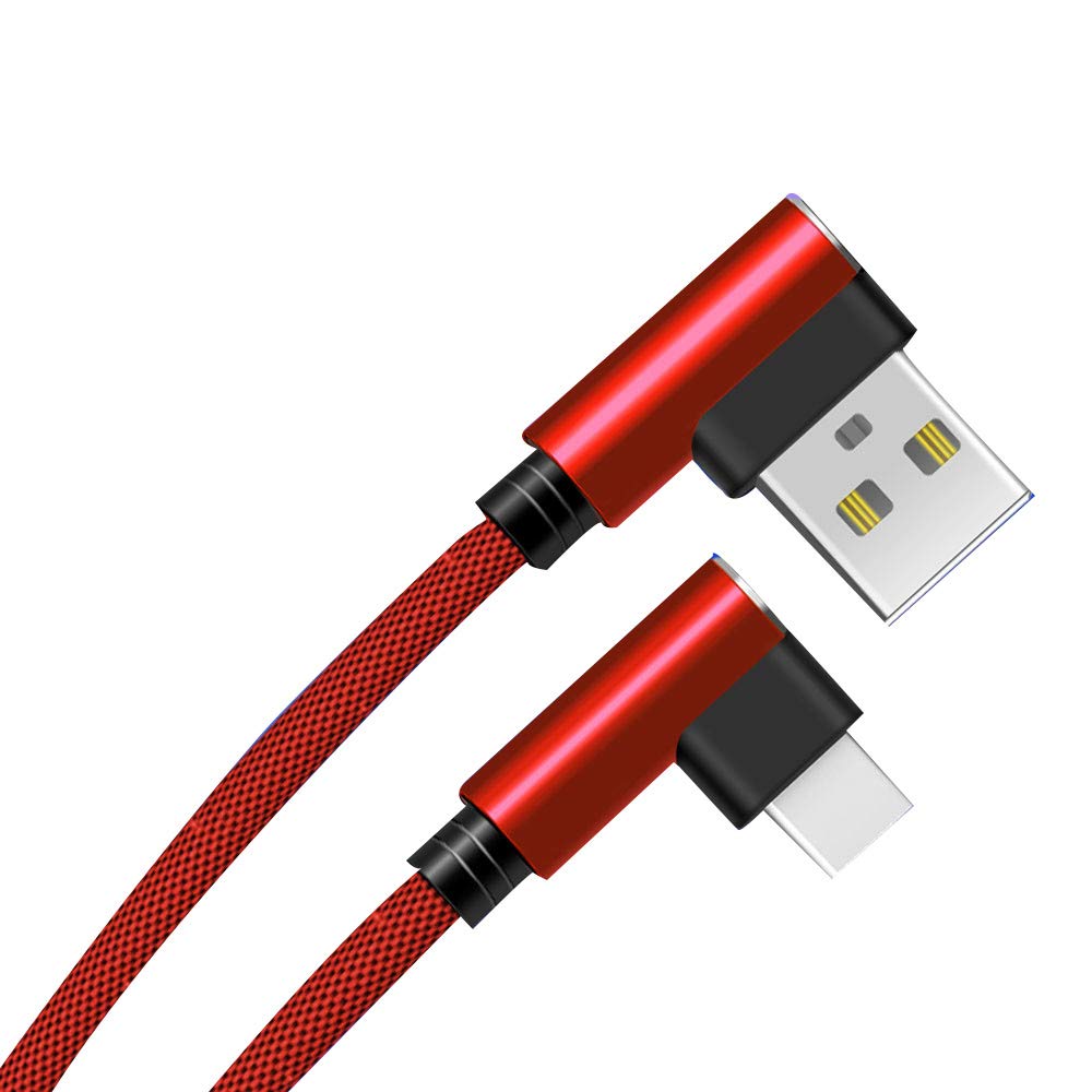 Quick Charge Cable 90 Degrees Type C for Motorola Moto G7 Power Android Smartphone Universal Charger Connector (Red)