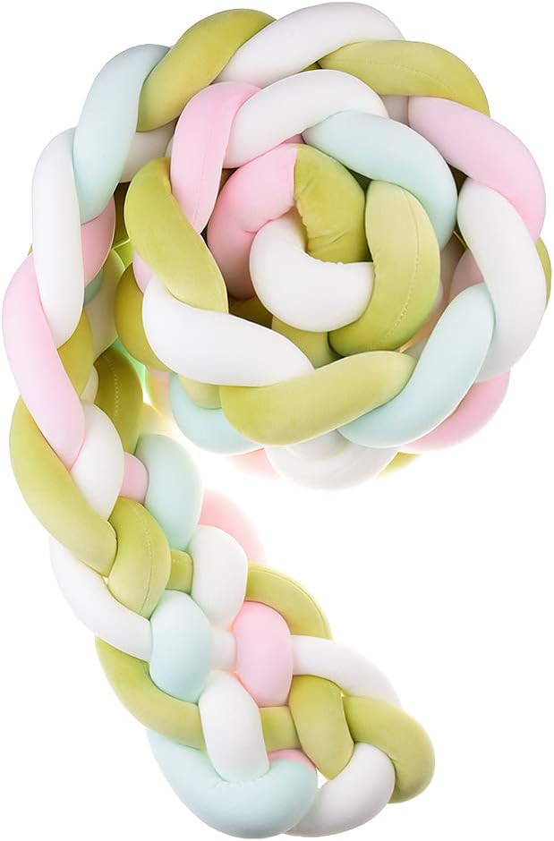 2M/3M Baby Braided Crib Bumper Knotted Plush Soft Handmade Nursery Crib Bedding Cushion Sets Decor Cradle Pillow Protective Sleep Bed Pads Newborn Gift,13,2M