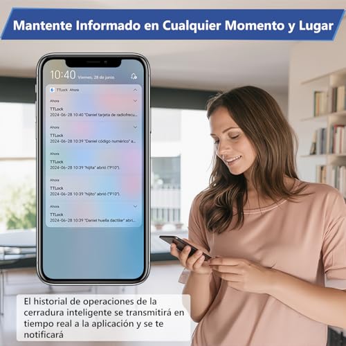 LOKOOY Cerradura Inteligente L2 WIFI, Alarma Anti-forzamiento, 6 Métodos de Apertura, WIFI/App/TT LOCK App Bluetooth/Huella Digital/Tarjeta IC, Negro