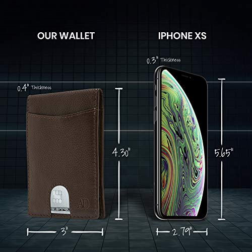 Slim Bifold Wallets For Men - Money Clip Wallet RFID Front Pocket Leather Thin Minimalist Mens Wallet Credit Card Holder Brown