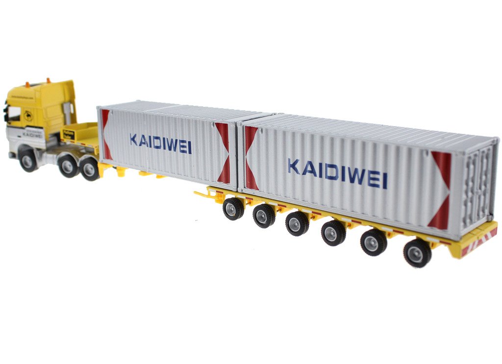 Hugine 1:50 Container Truck Low Bed Transport Vehicle Truck Goods Wagon Lorry Alloy Diecast Model Yellow