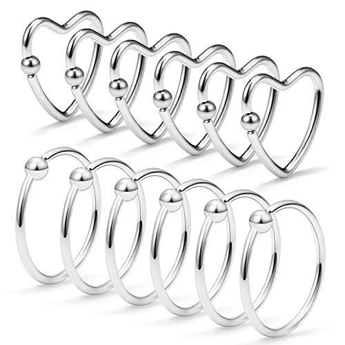 12Pcs Helix Cartilage Earring Tragus Daith Lip Hoop Piercing Jewelry Surgical Steel Captive Bead Rings/Heart/Star Nose Ring 20 Gauge