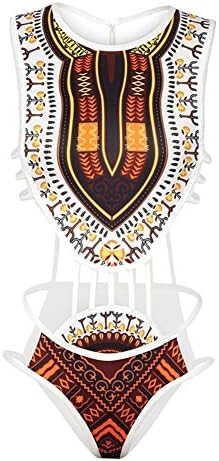 Women's African Tribal Print Bikini High Cut Monokini One Piece Swimsuit Backless Swimwear