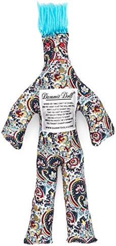 Dammit Doll - Classic Dammit Doll - FÊTE FORESTIÈRE - Multi-Colored Paisley, Blue Hair - Stress Relief, Gag Gift