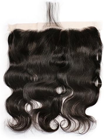 JK Ear to Ear Frontal Lace Closure Body Wave Remy 100% Unprocessed Brazilian Virgin Human Hair Full Frontal Lace Closure with Baby Hair 13X4 Natural Color Free Part Closure 14 inches