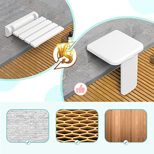 Heuffe Wall-Mounted Folding Shower Seat Fixed Foot – 200 kg Max Reach Folding Stool Adult / PMR Non-Slip Surface ABS White for Bathroom