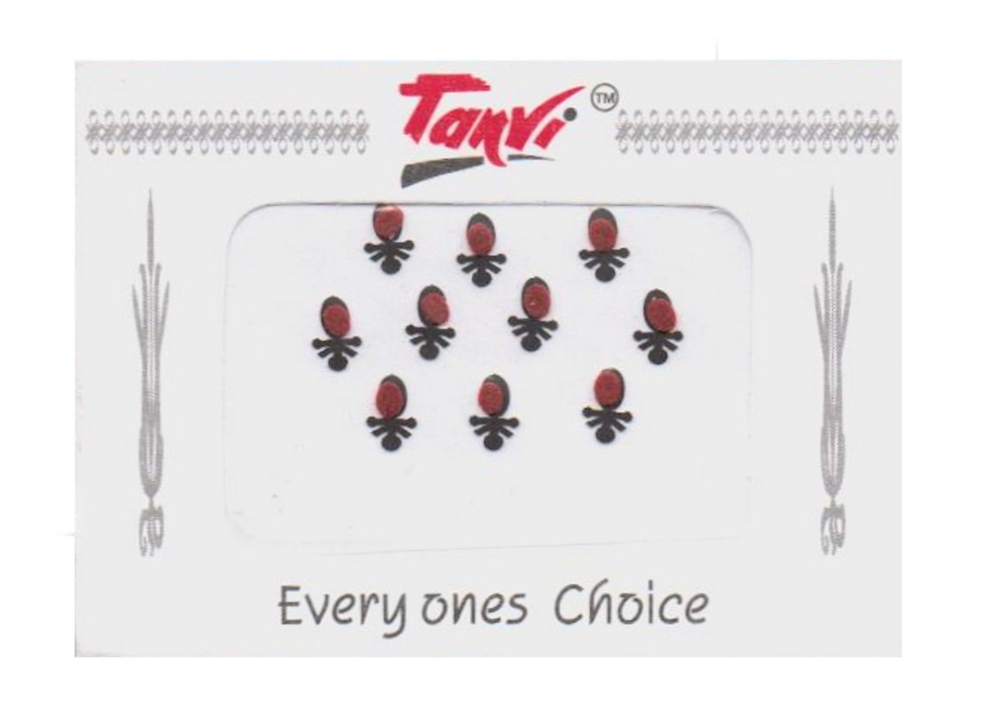 Maroon and Black Oval Shaped Velvet Bindi's – Pack of 10 – 8mm