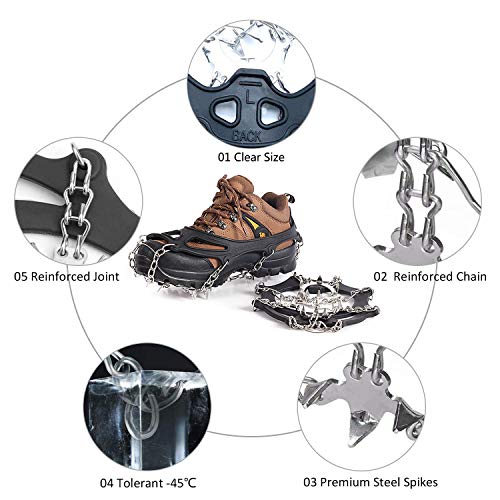 Vodche Traction Cleats Crampons Ice Snow Grips for Boots Shoes Stainless Steel Ice Cleats with 19 Spikes Safe Protect for Walking, Jogging, Climbing and Hiking (X-Large) - Thumbnail 2