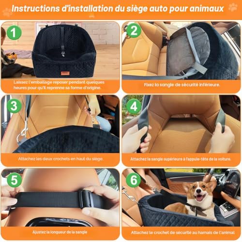 Vivifying Car Seat for Small Dogs, Removable and Washable Booster Seat for Pets up to 10 kg - Travel Bed with Storage Compartments and Seat Belt (Black)