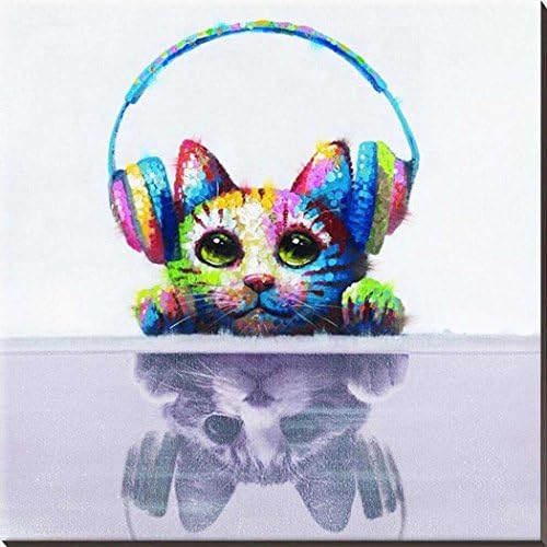 ClassiceDecorArt Wall Art Paintings - 100% Hand Painted Cat Animal Oil Painting on Canvas for Modern Home Decor Decoration