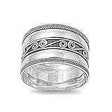 Sterling Silver Woman's Bali Fashion Wide Ring Classic 925 Band 13mm Sizes 6-10