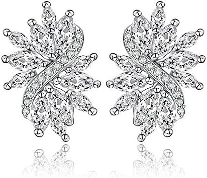 Platinum Plated Prong Setting Cubic Zirconia Floral Bridal Stud Earrings